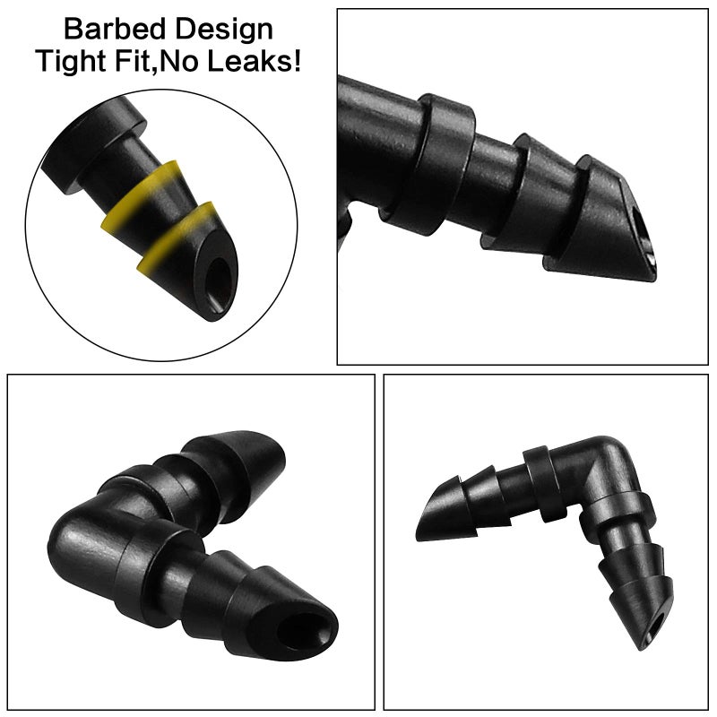 iMopo 70 Pack Drip Irrigation Barbed Elbow Fittings,Barbed Connector Fits Universal 1/4"" Drip Tubing, 90 Degree Drip Line Corner for Drip or Sprinkler System - Image 3